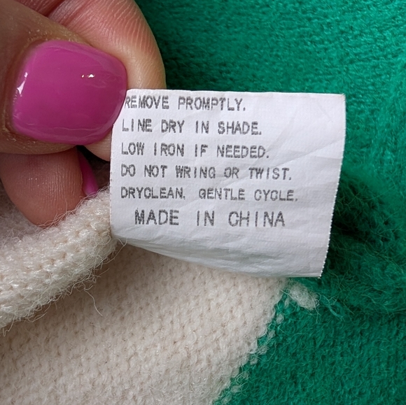 Soft Cashmere Blend Women's Sweater Colorblock Mock Neck Green Cream Knit Size S - Picture 9 of 16